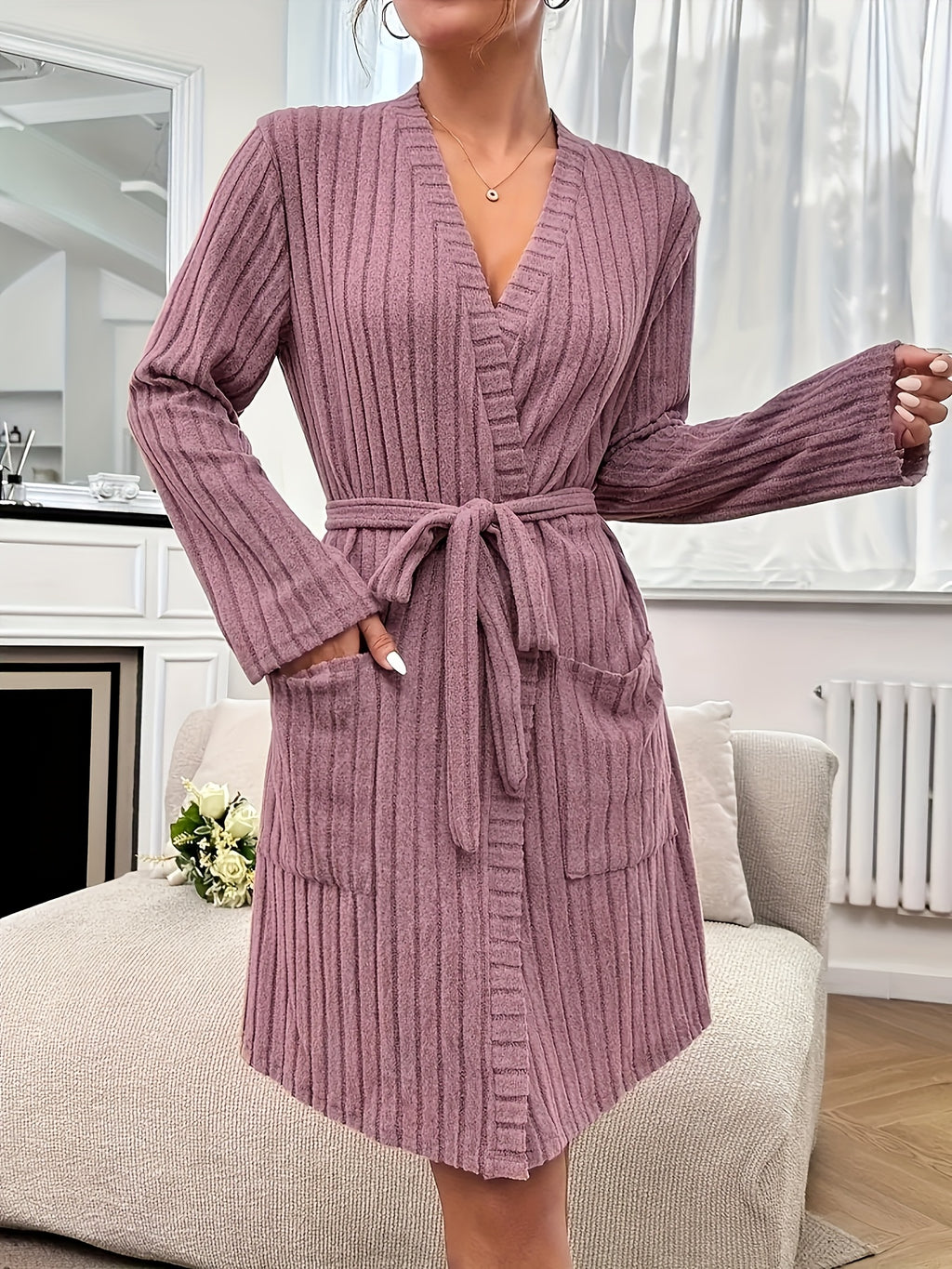 Women's grey long bathrobe