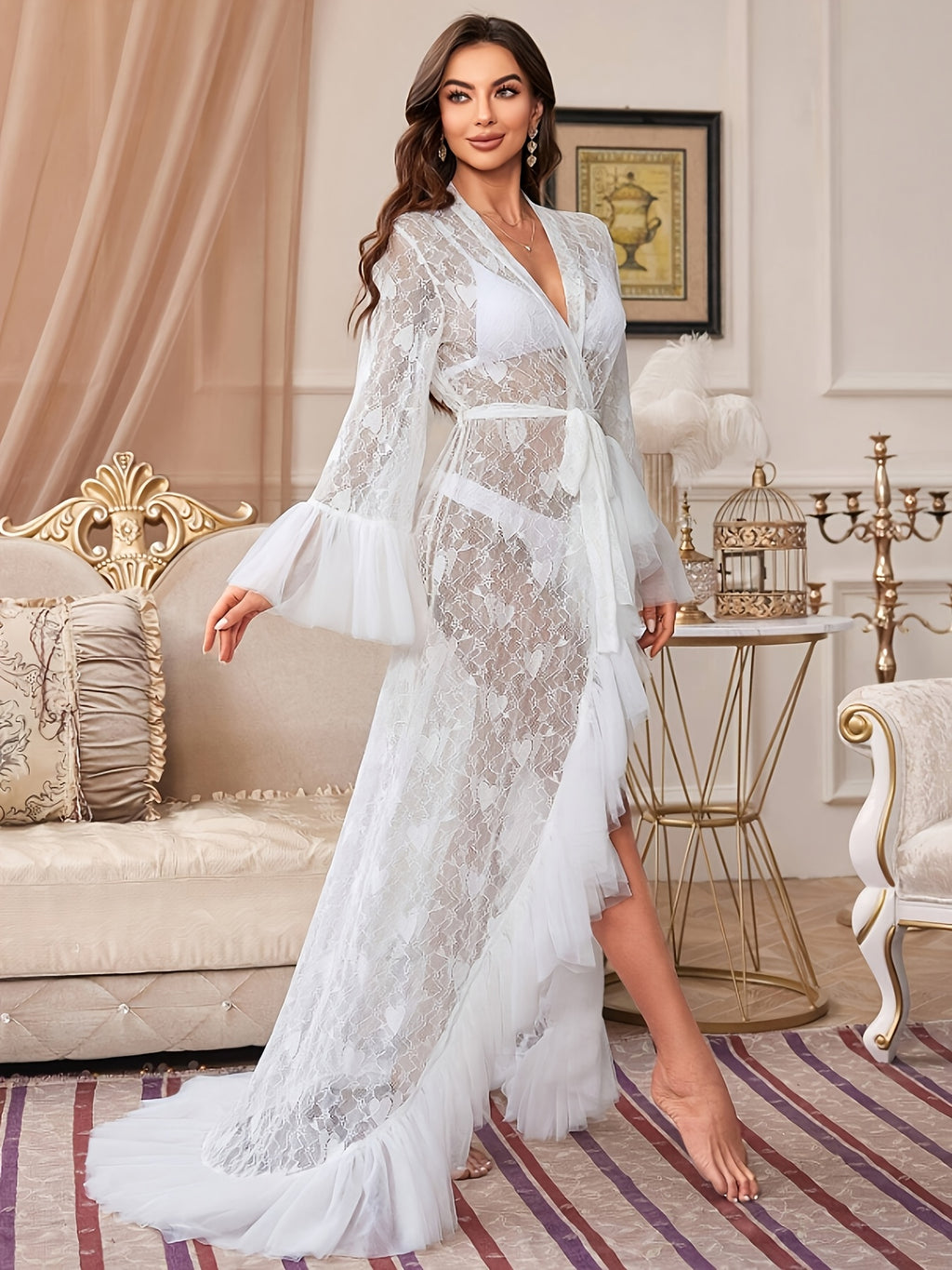 Women's white lace dressing gown