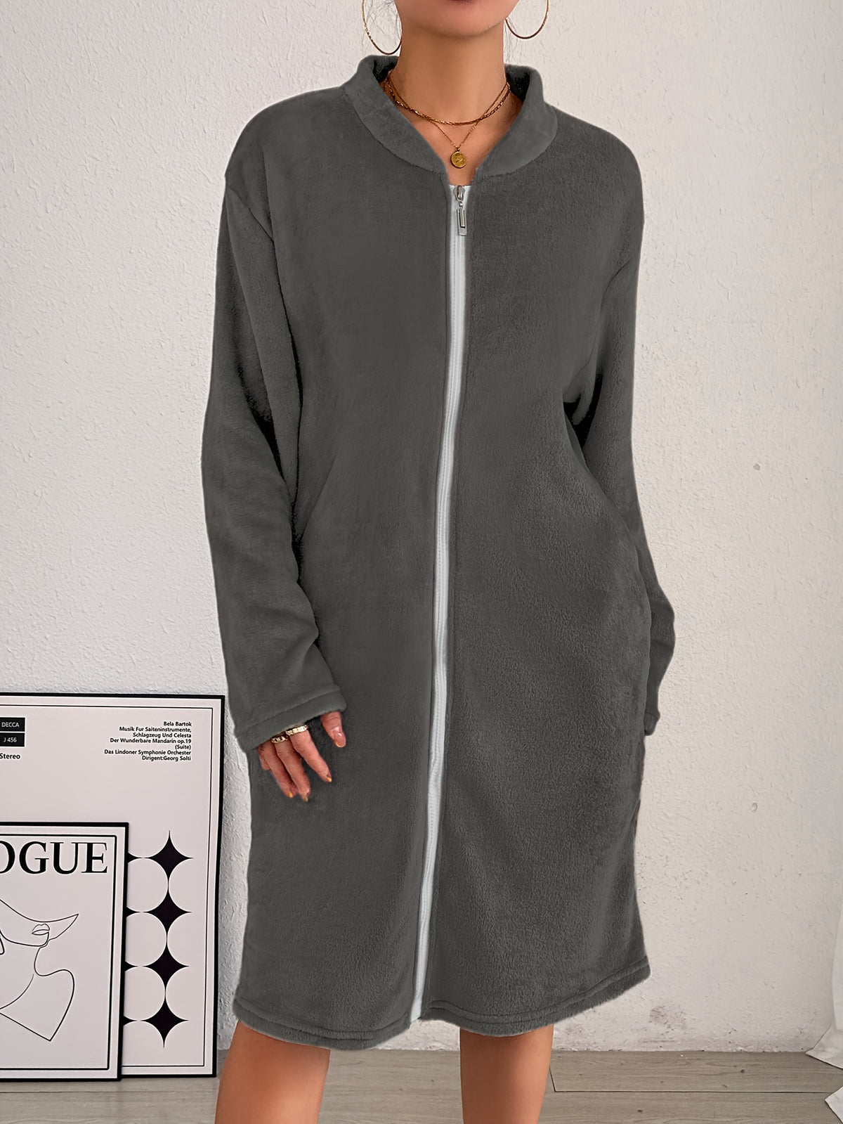 Women's zip-up flannel dressing gown