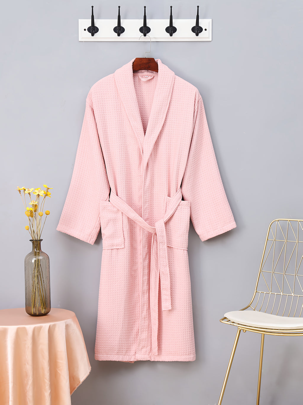 Women's pink waffle bathrobe