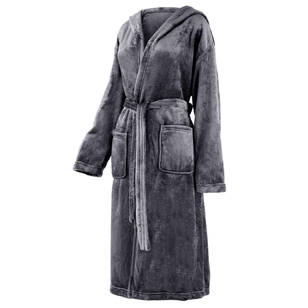 Unisex black hooded bathrobe