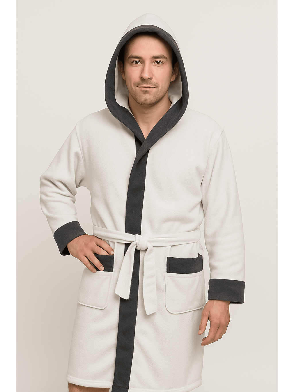 Men's hooded terry towelling bathrobe