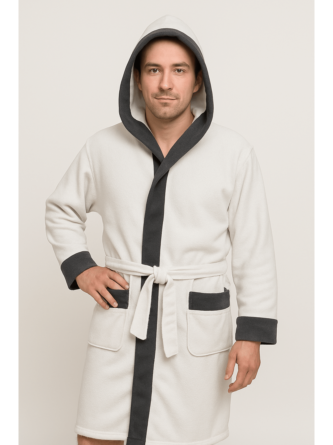 Men's hooded terry towelling bathrobe