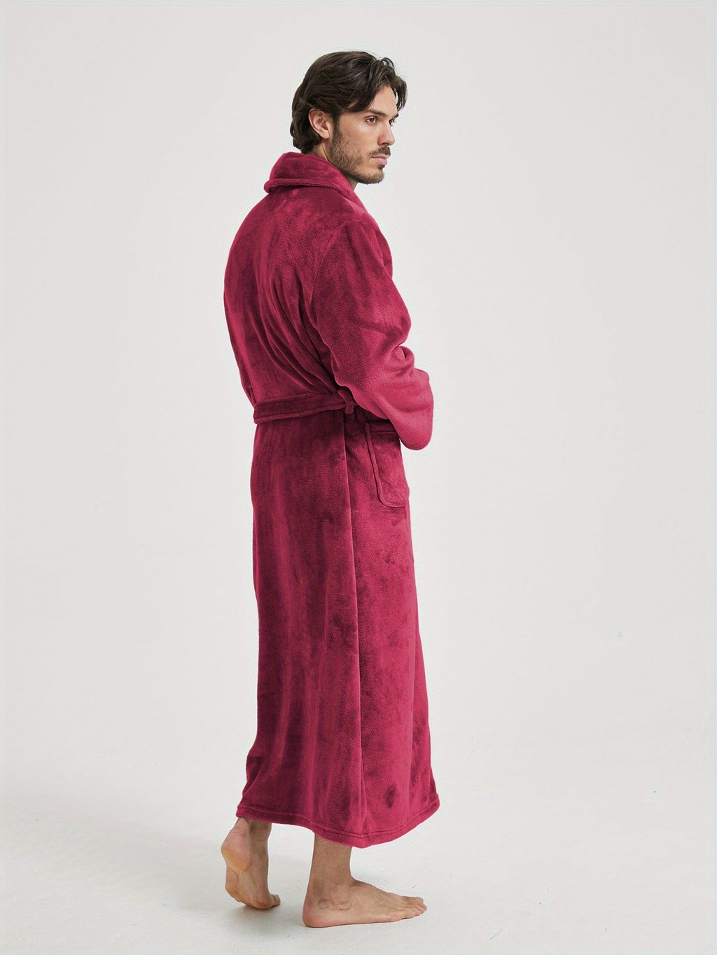 Men's long shawl collar towelling bathrobe