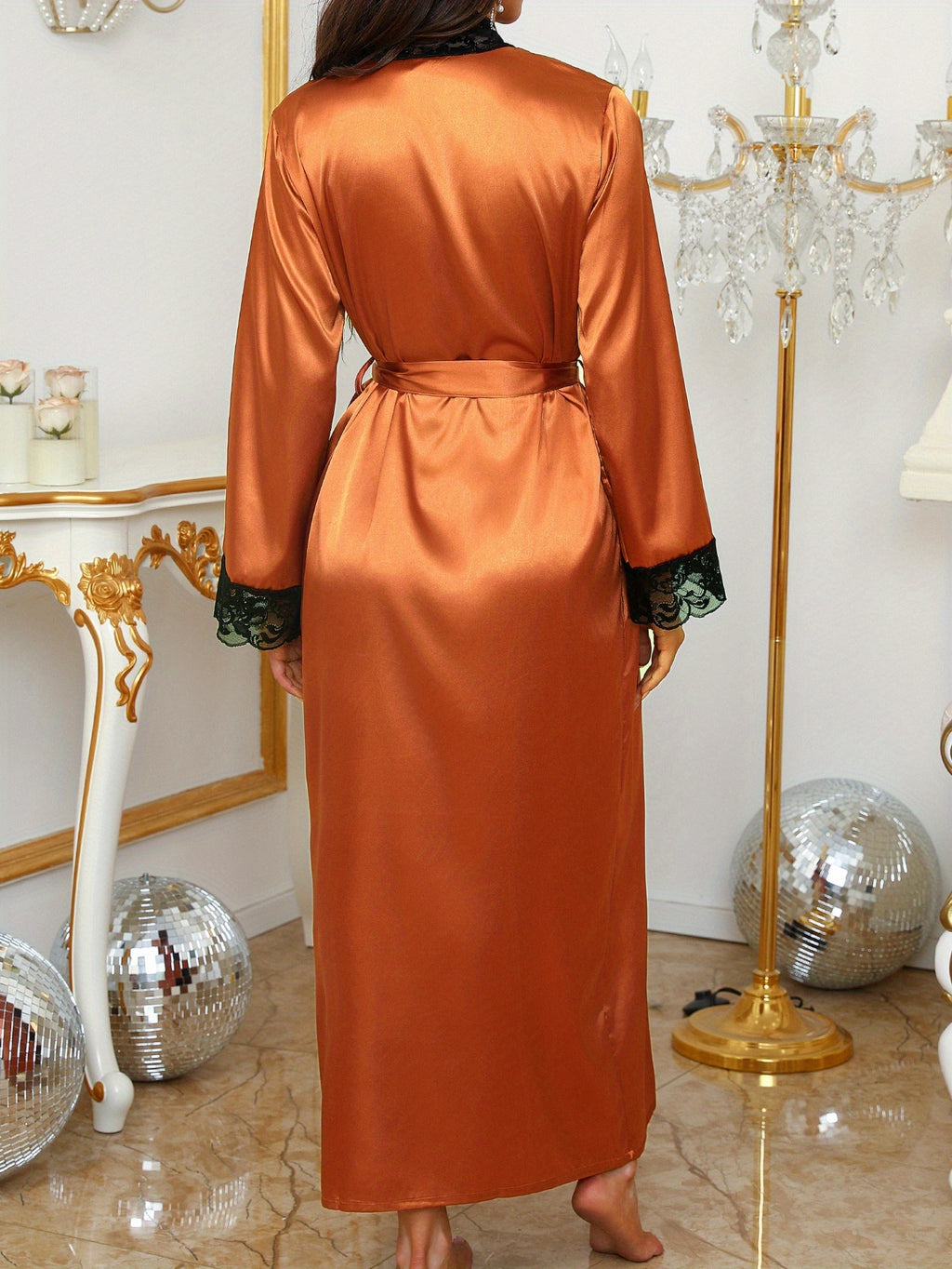 Women's long floral lace dressing gown