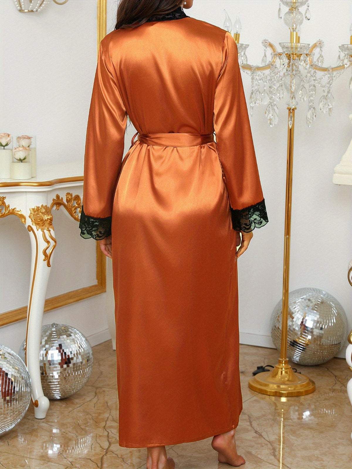 Women's long floral lace dressing gown