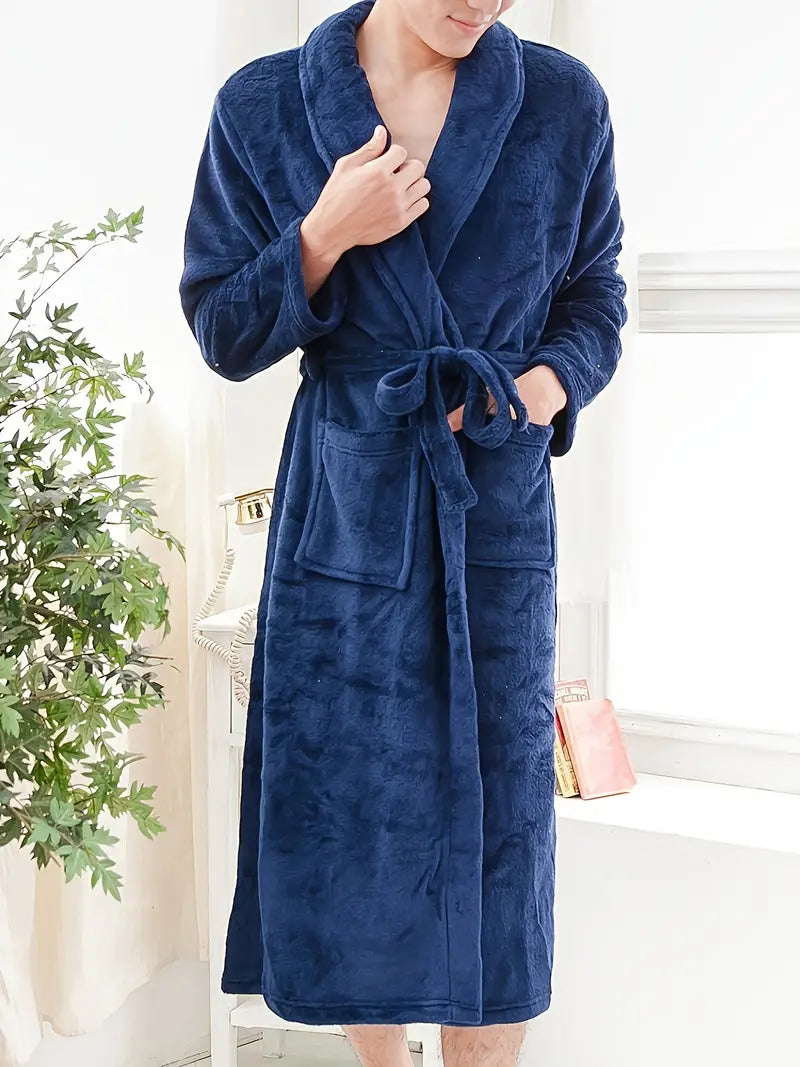 Men's warm towelling bathrobe — Navy