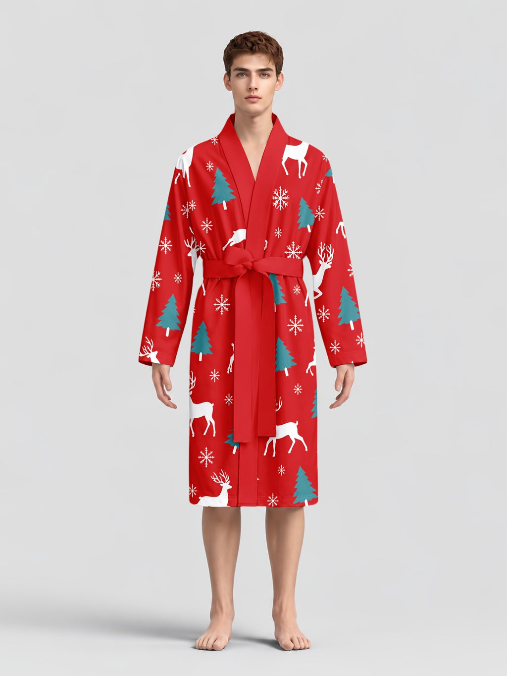 Men's red reindeer print dressing gown