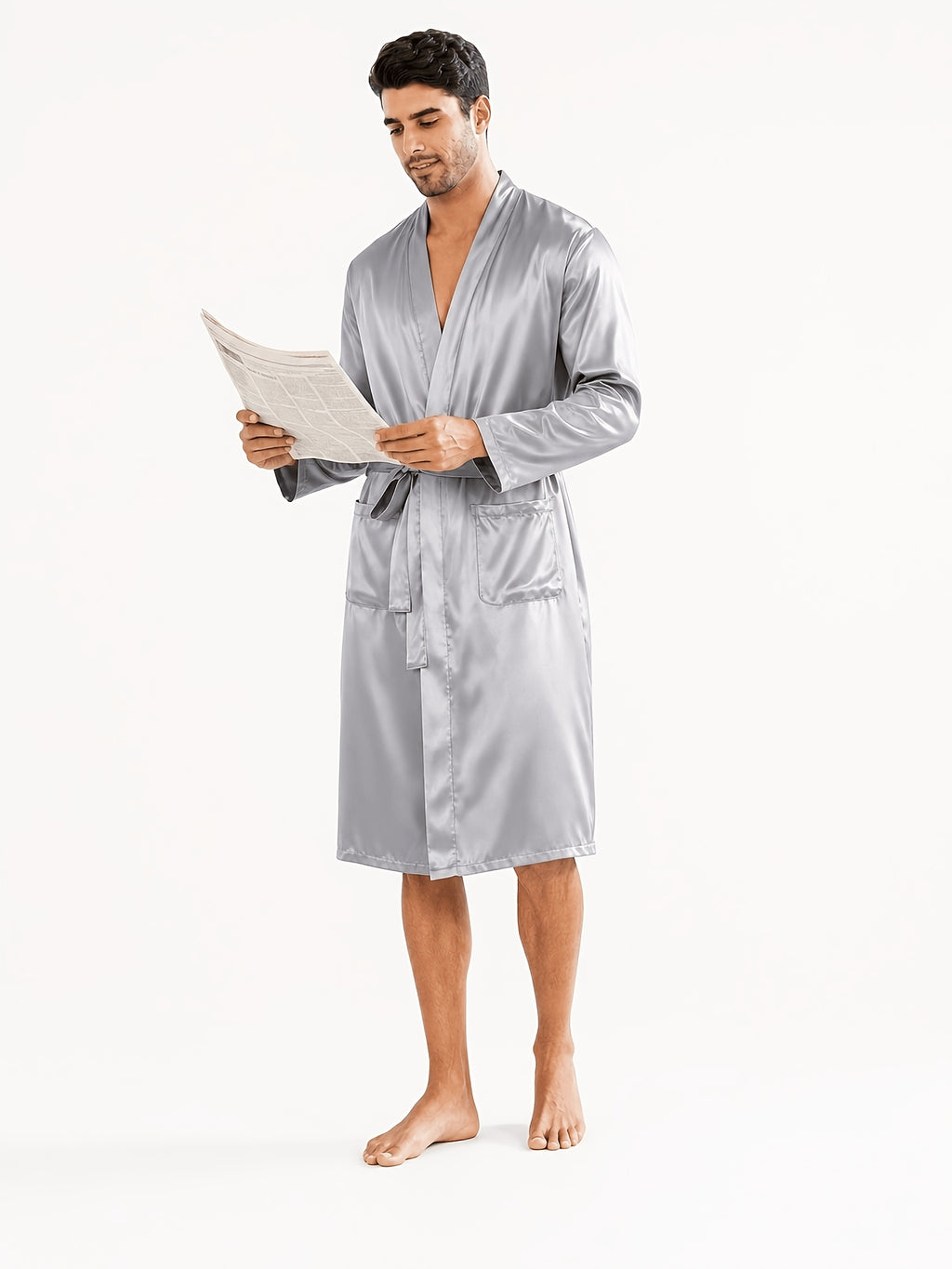 Men's grey satin summer dressing gown