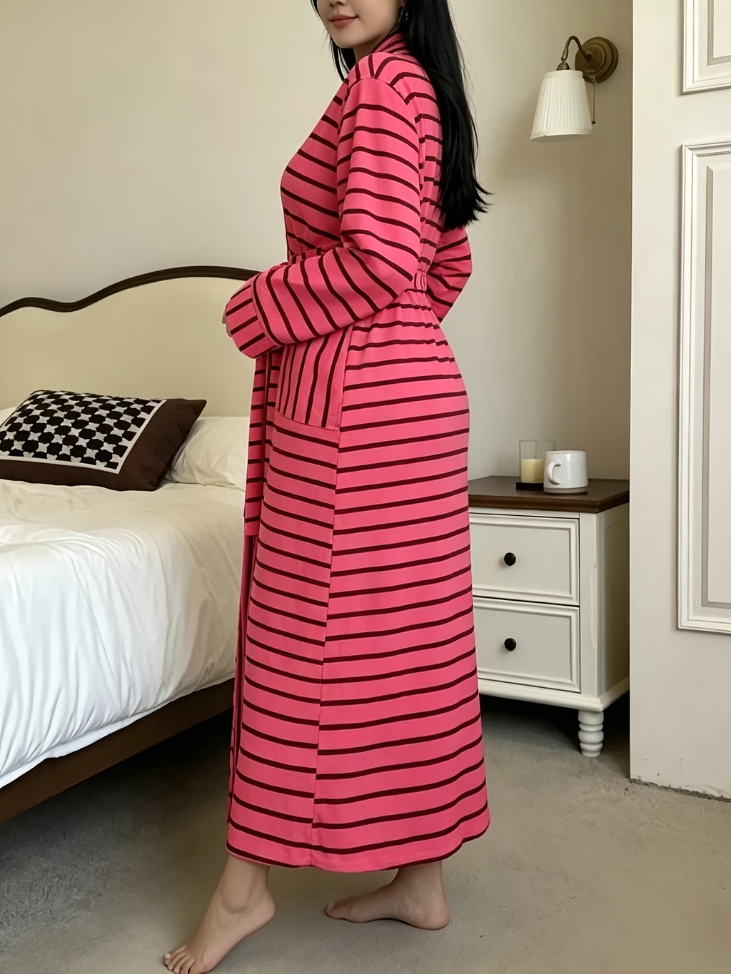 Women's plus size striped dressing gown