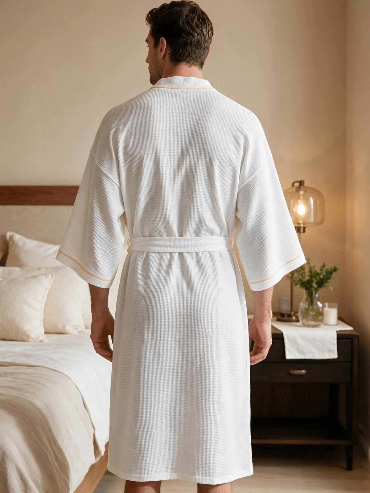 Men's black waffle bathrobe