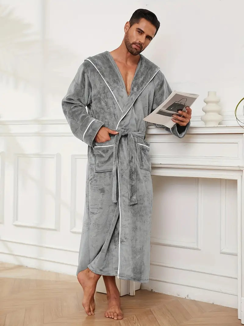 Men's warm hooded luxury bathrobe