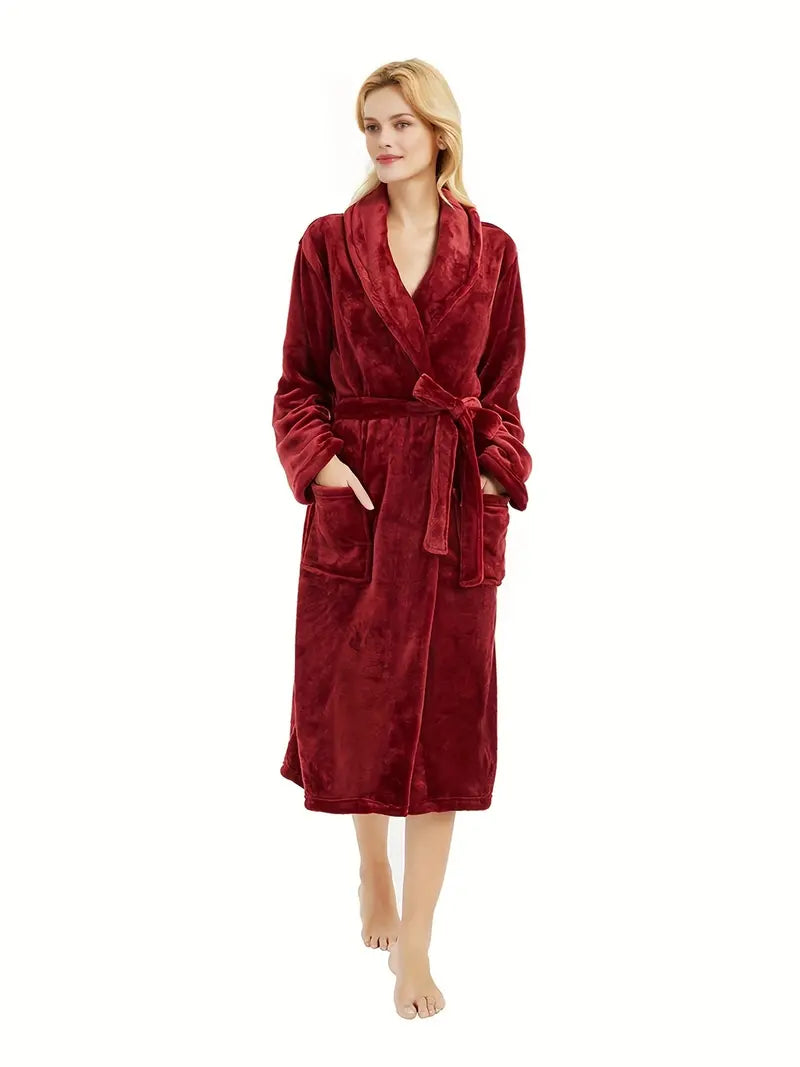 Women's long plain towelling bathrobe