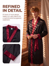 Men's black satin dressing gown with contrast trim