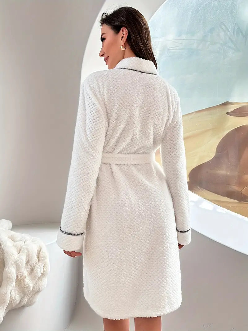 White long waffle towelling bathrobe