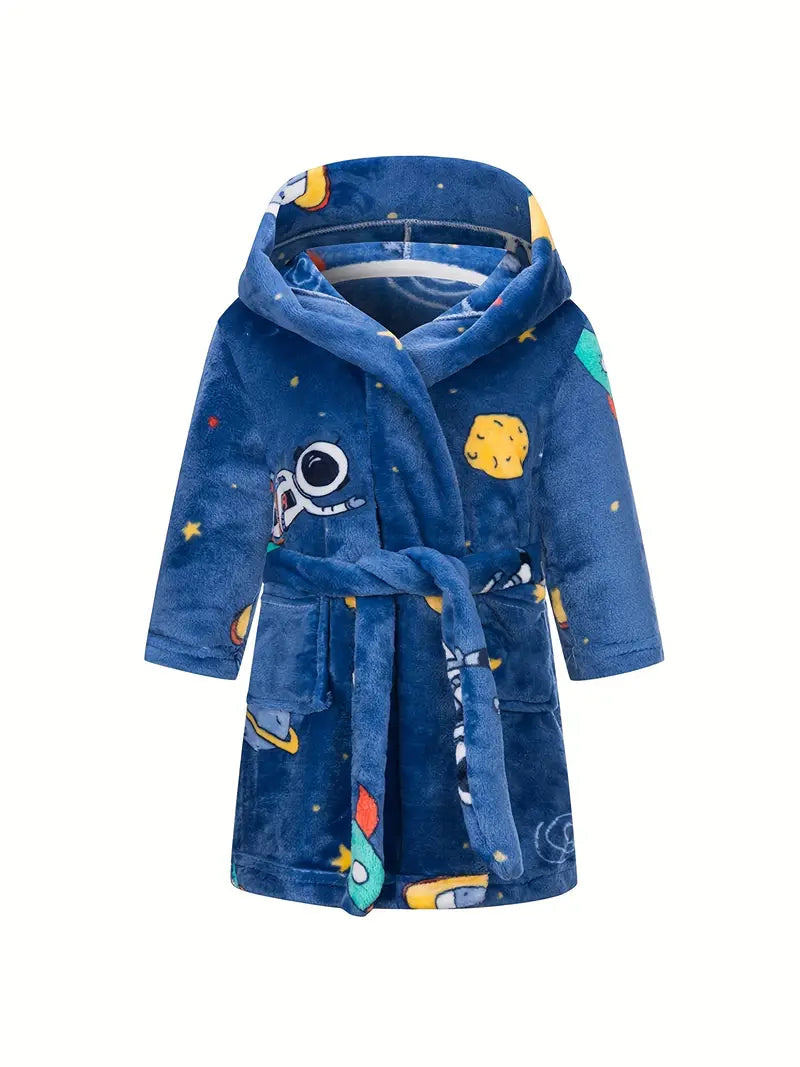 Peignoir de Bain Enfant Garçon Motif Espace — coloris bleu