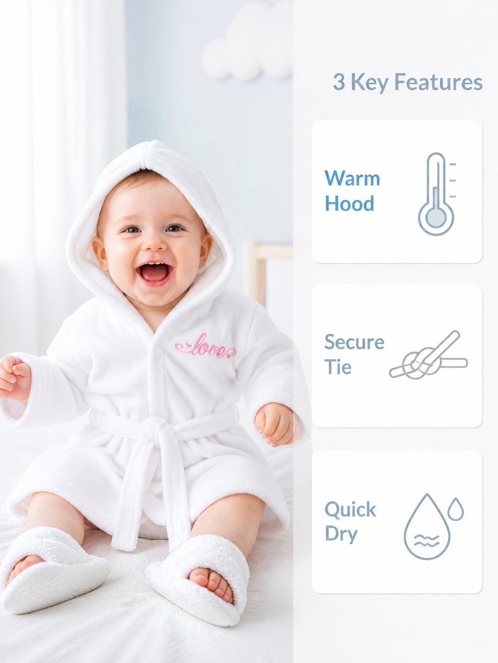 Newborn pink long hooded bathrobe