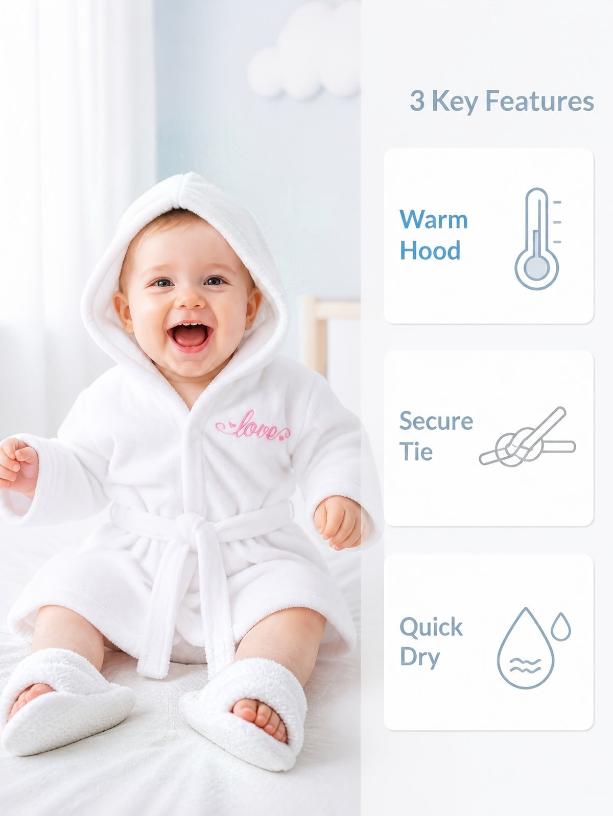 Newborn pink long hooded bathrobe