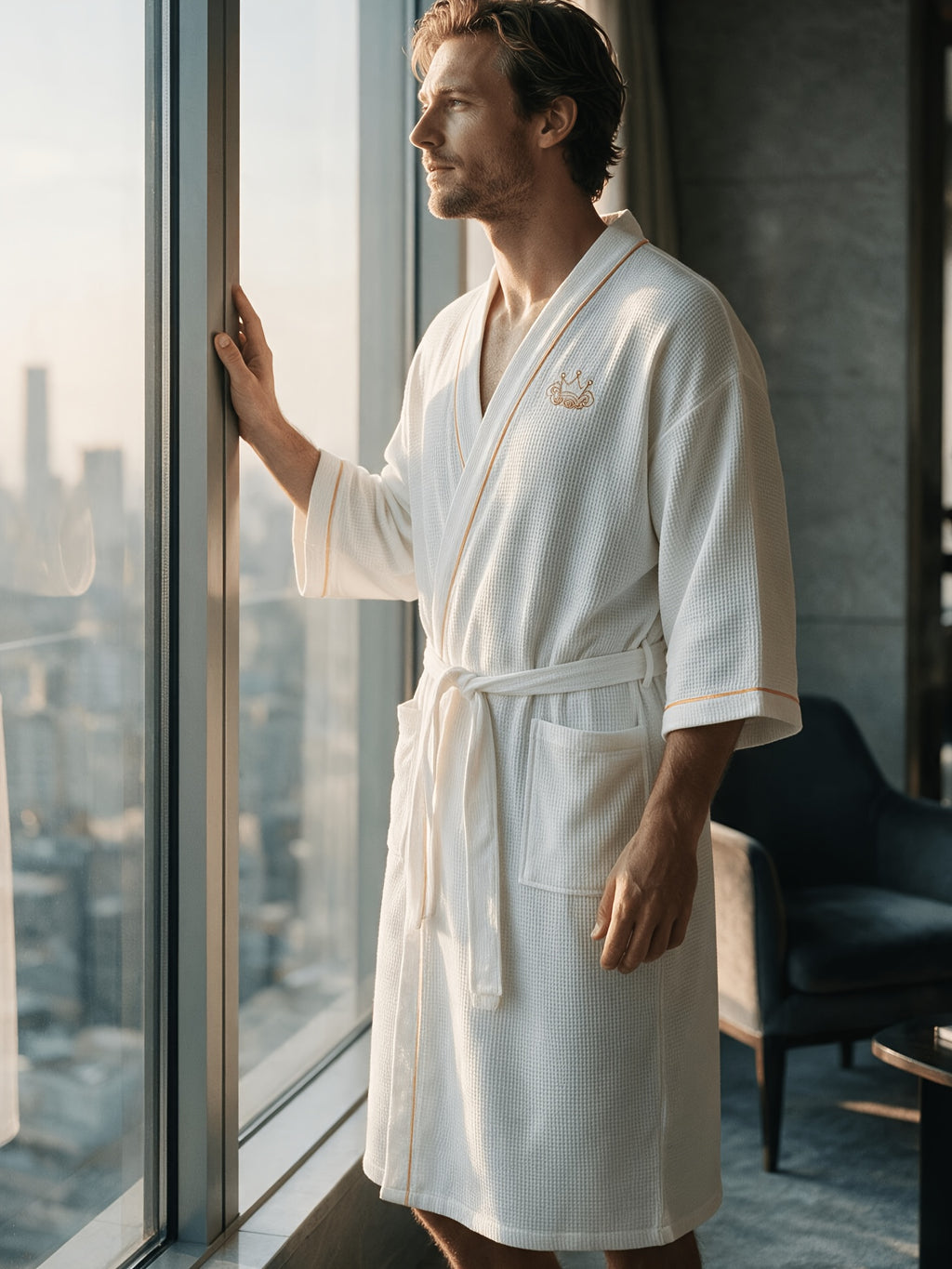 Men's black waffle bathrobe