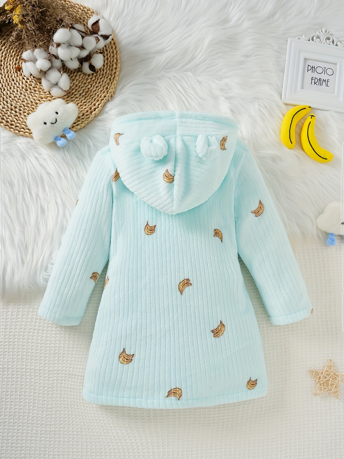 Girls' blue hooded flannel dressing gown