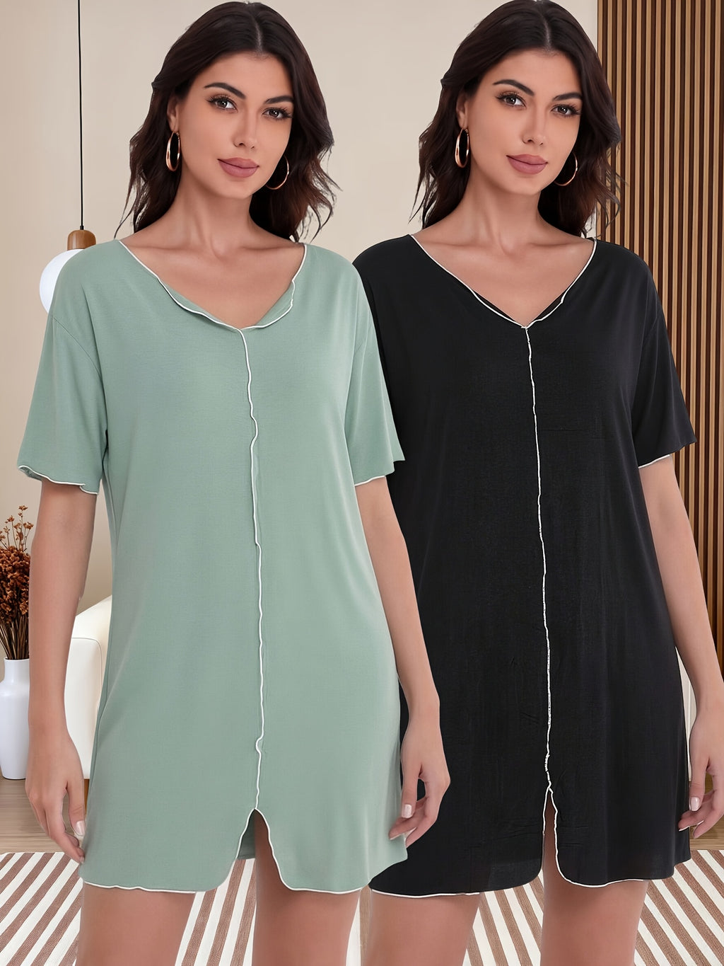 Women's plus size modal nightdress, two pack