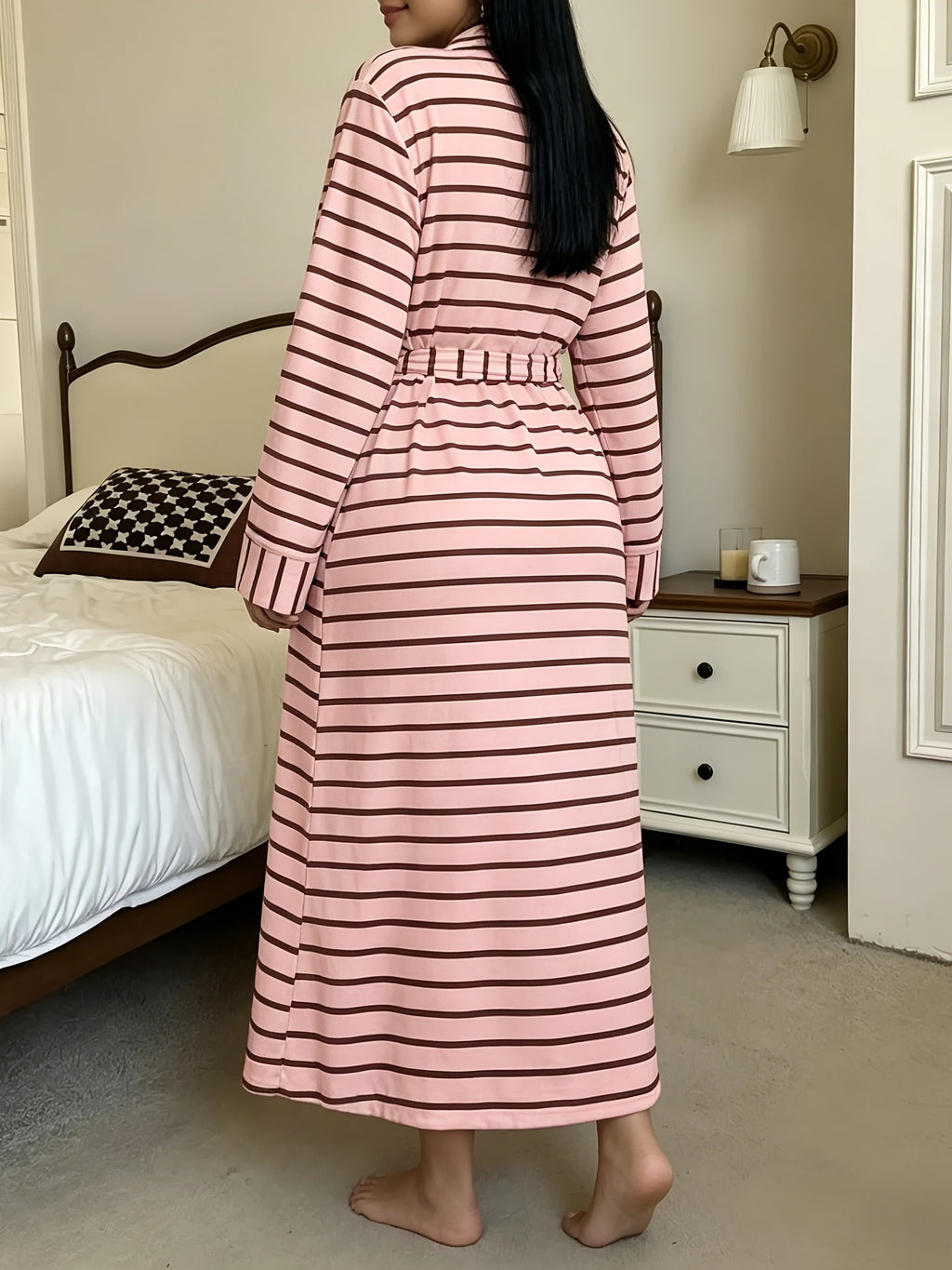 Women's plus size striped dressing gown