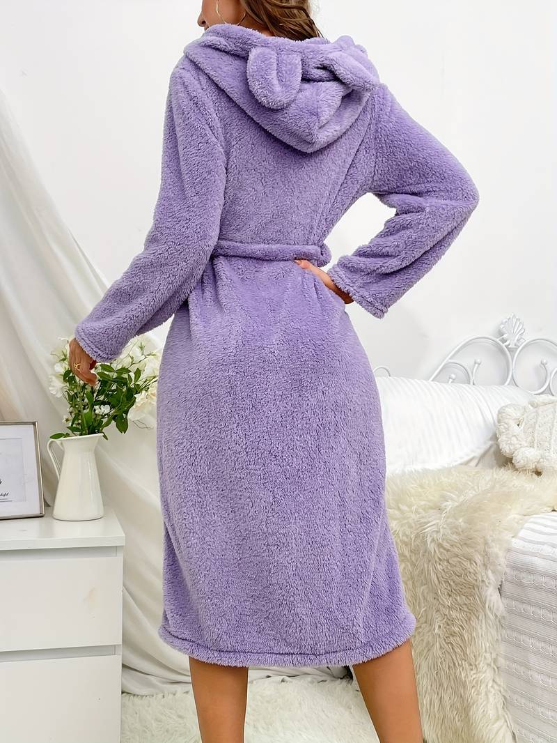 Women's long warm cotton towelling bathrobe