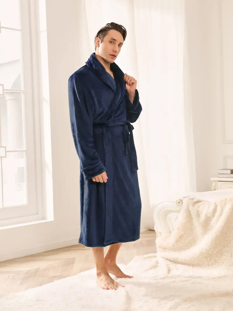 Men's warm fleece towelling bathrobe
