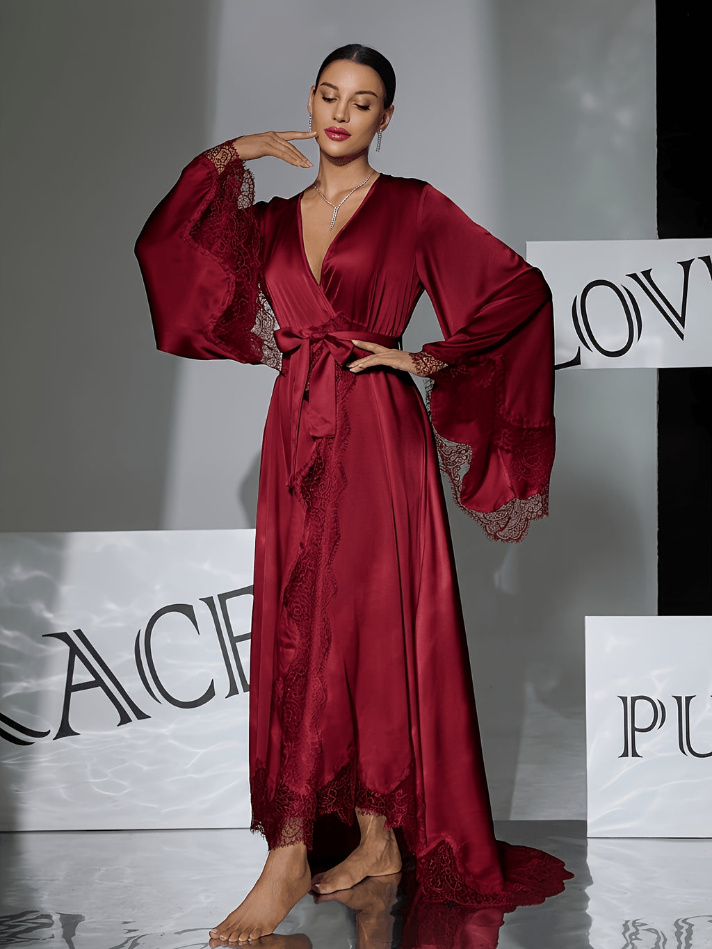 Long satin bathrobe
