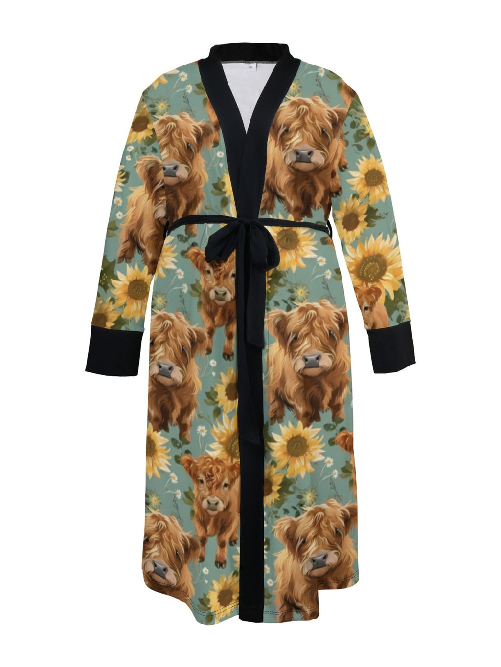 Women's plus size Highland cow and sunflower print dressing gown