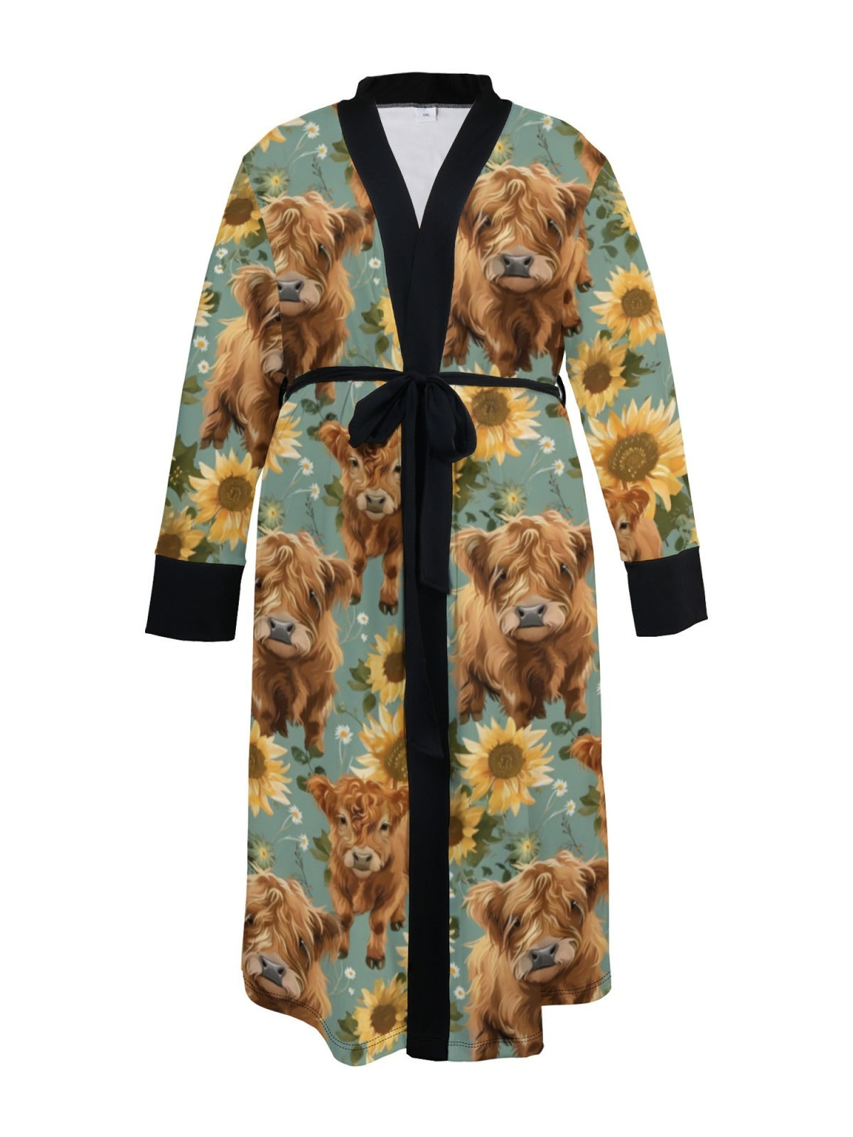 Women's plus size Highland cow and sunflower print dressing gown