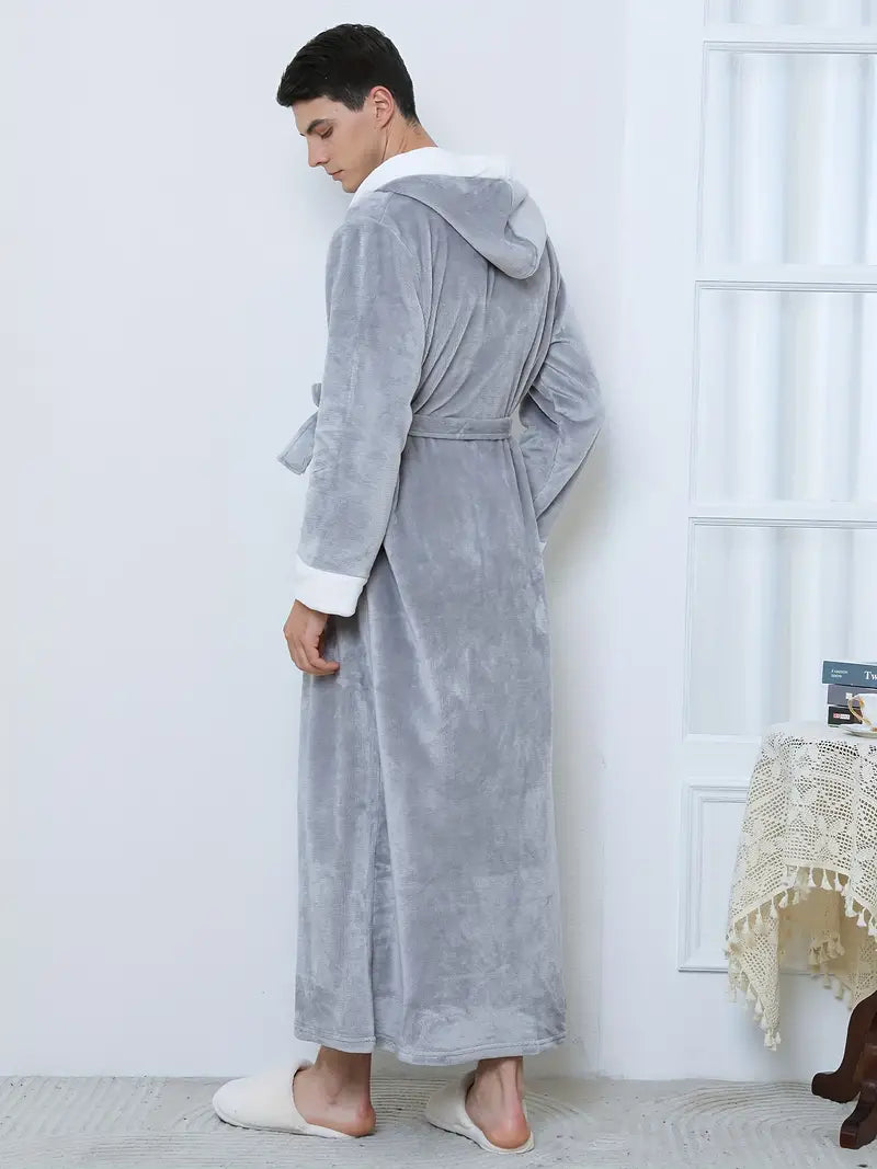 Men's long hooded towelling bathrobe, petite
