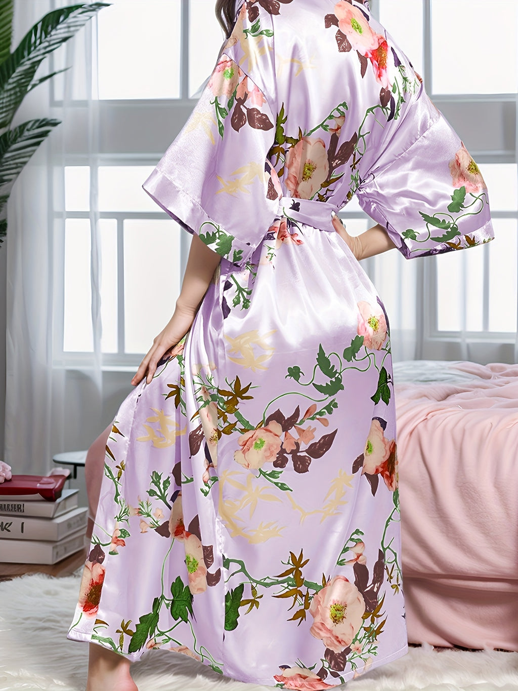 Women's floral satin maternity dressing gown