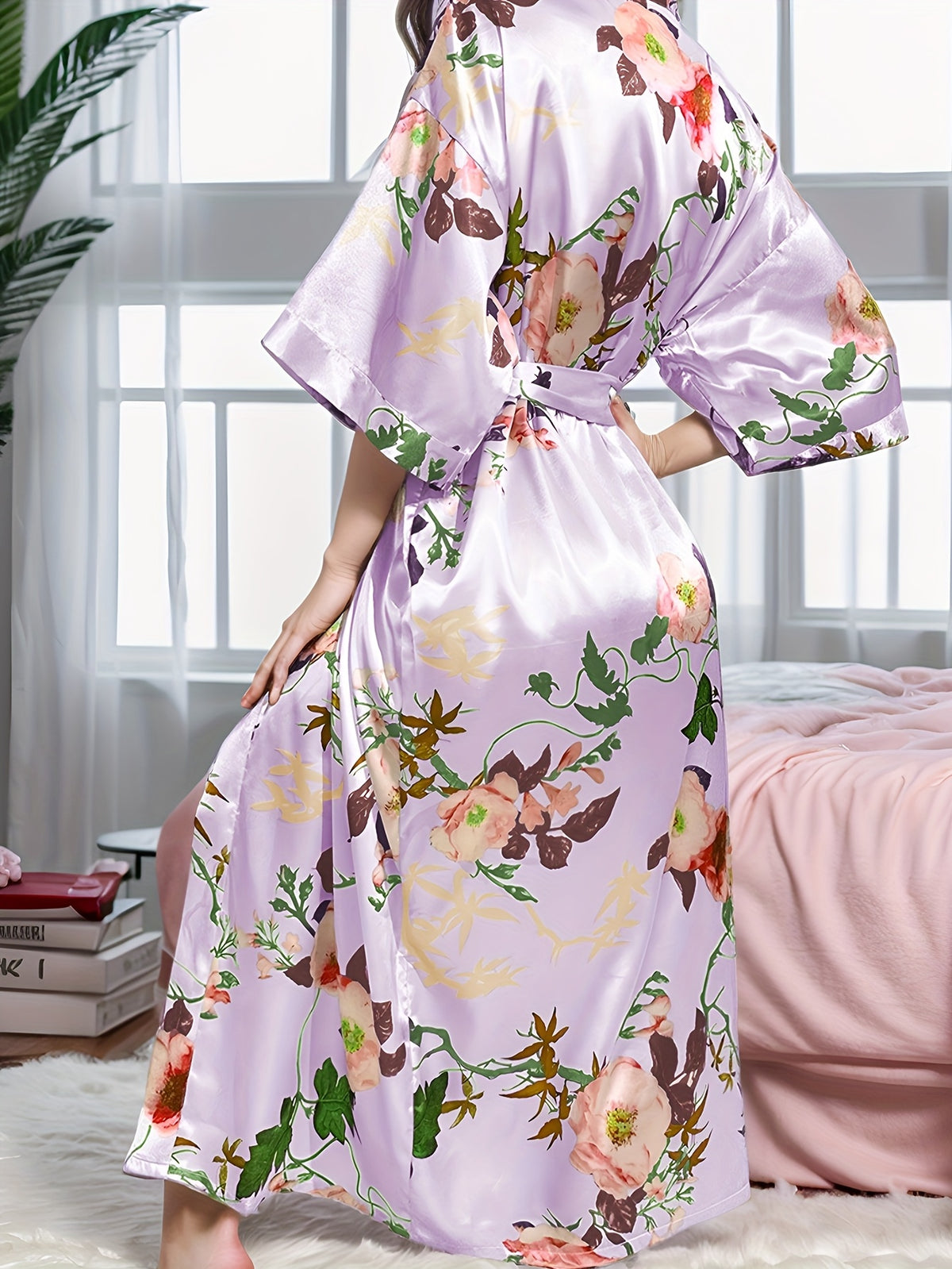 Women's floral satin maternity dressing gown