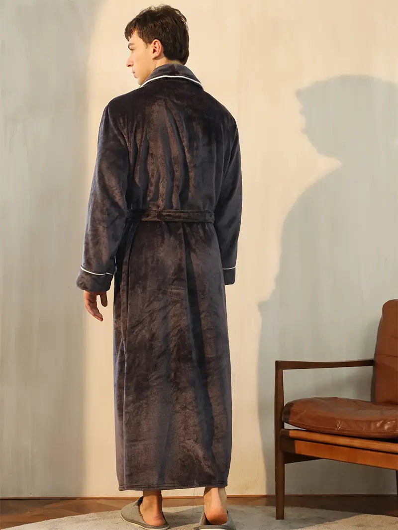 Men's long thick towelling bathrobe