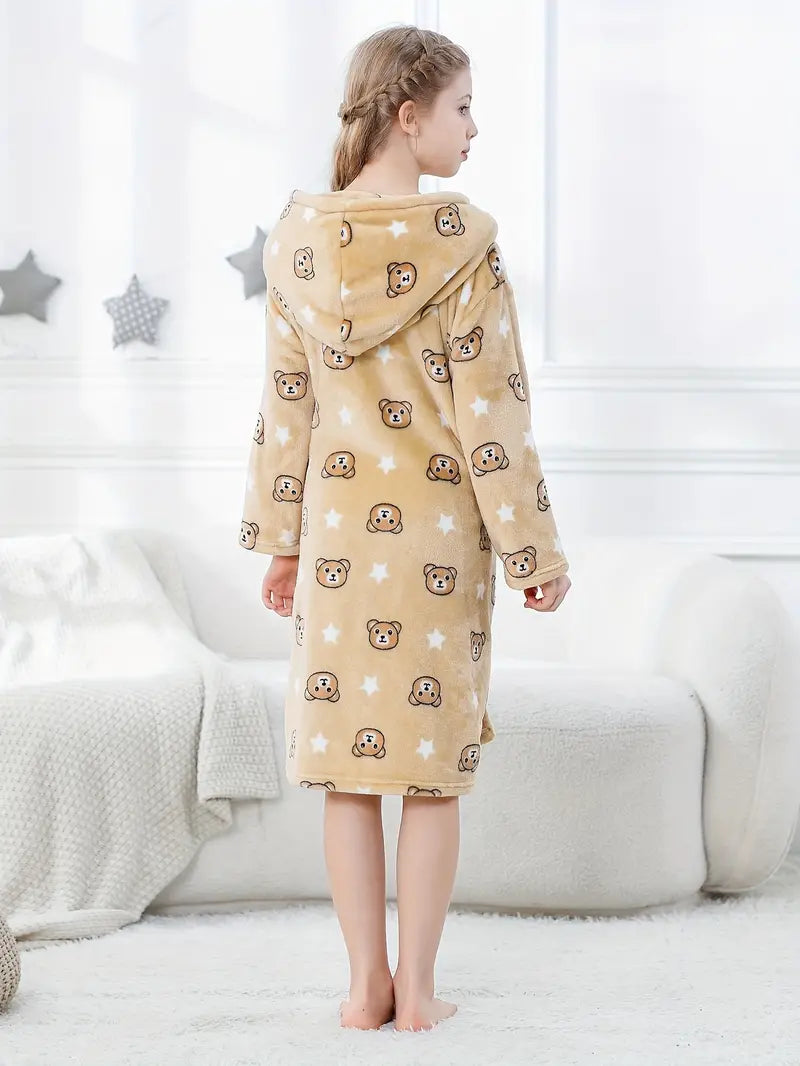 Girls' bear and star bathrobe