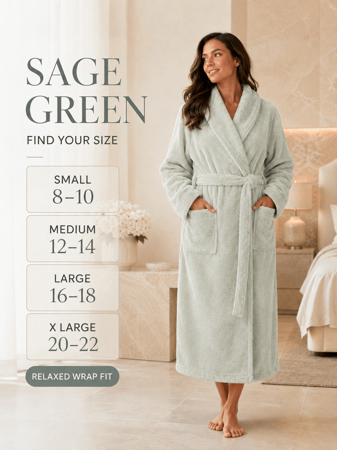 Women's long fleece bathrobe