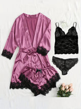 Women's lace satin robe and camisole set