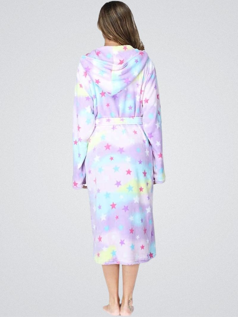Women's star print hooded fleece bathrobe