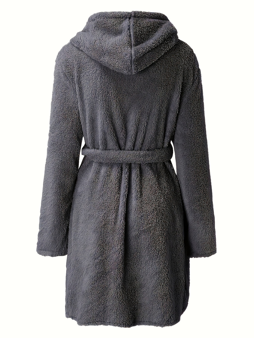 Women's hooded fleece bathrobe with pockets