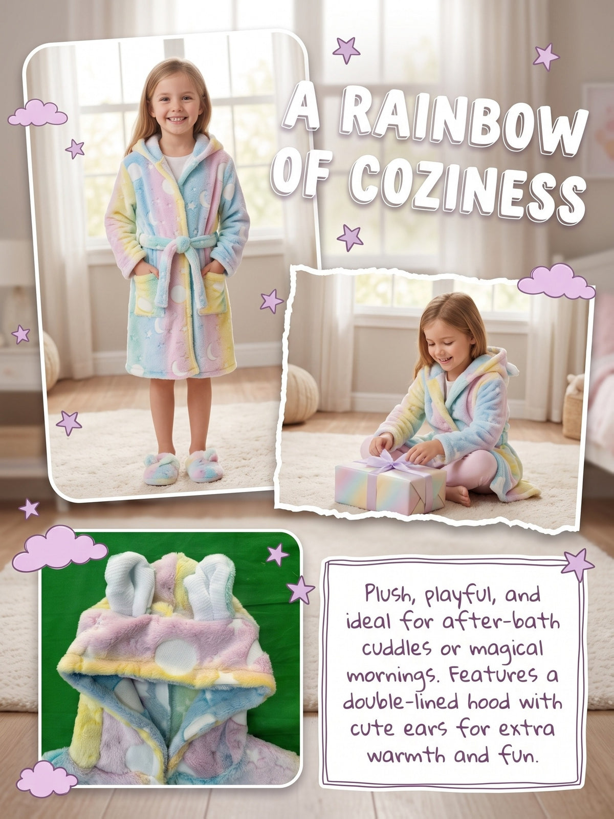 Kids' Fair Isle Christmas hooded fleece dressing gown