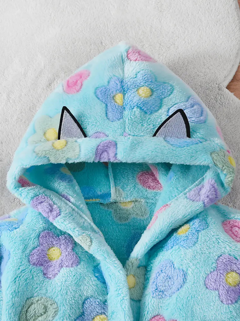 Girls' floral hooded towelling bathrobe