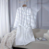 Unisex white long waffle bathrobe with pockets