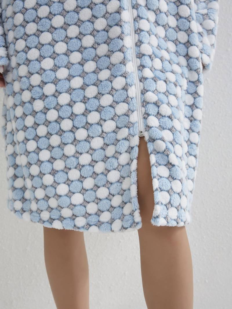 Women's short blue towelling bathrobe