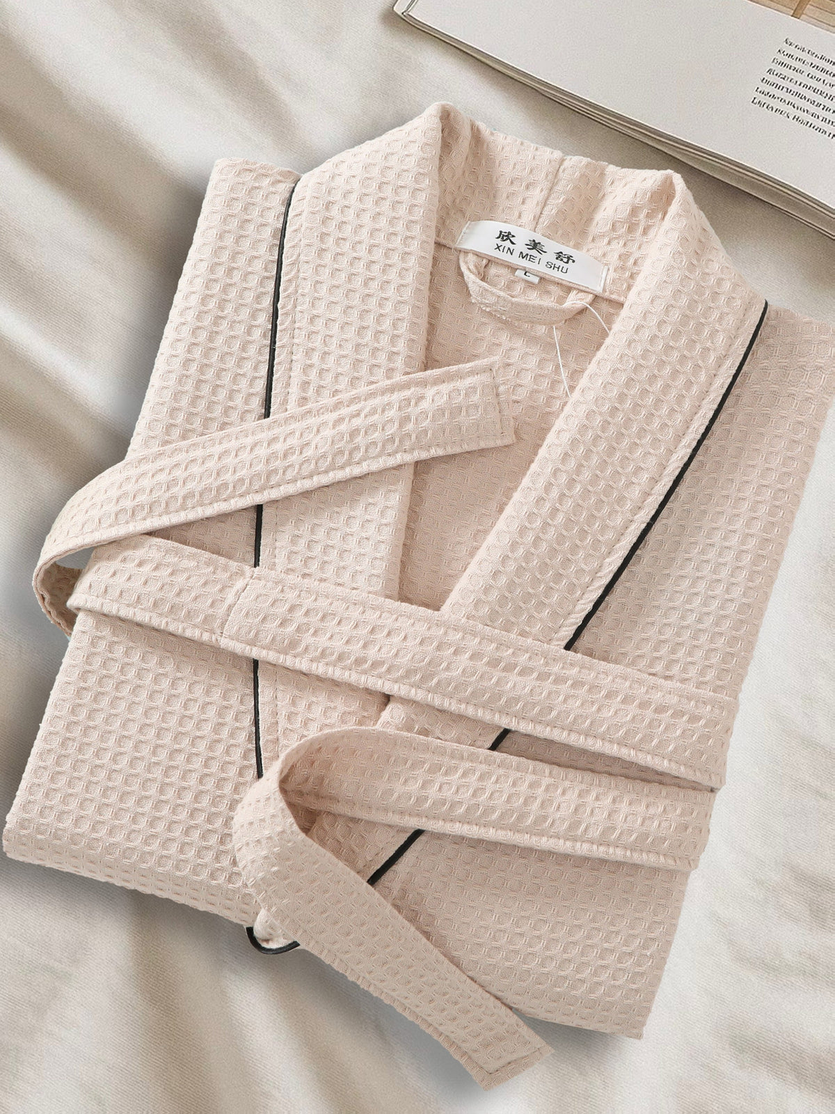 Unisex white tartan waffle bathrobe