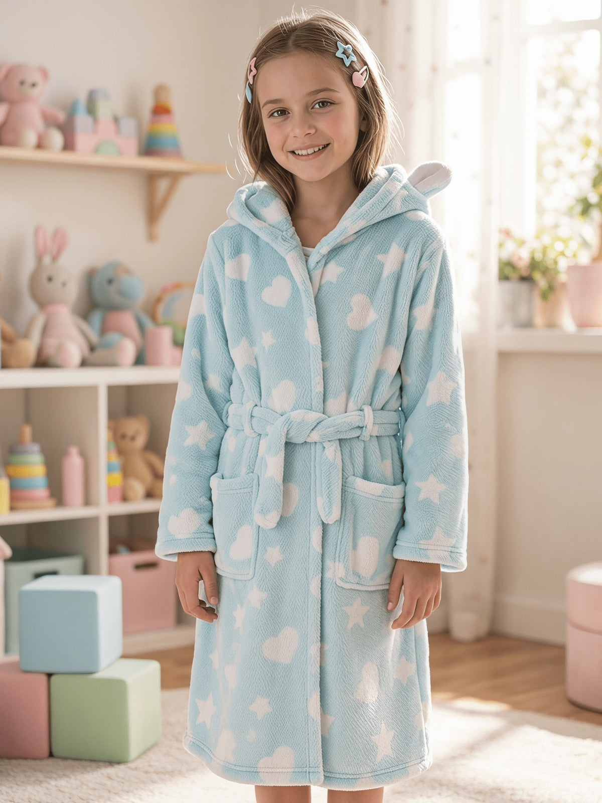Kids' Fair Isle Christmas hooded fleece dressing gown