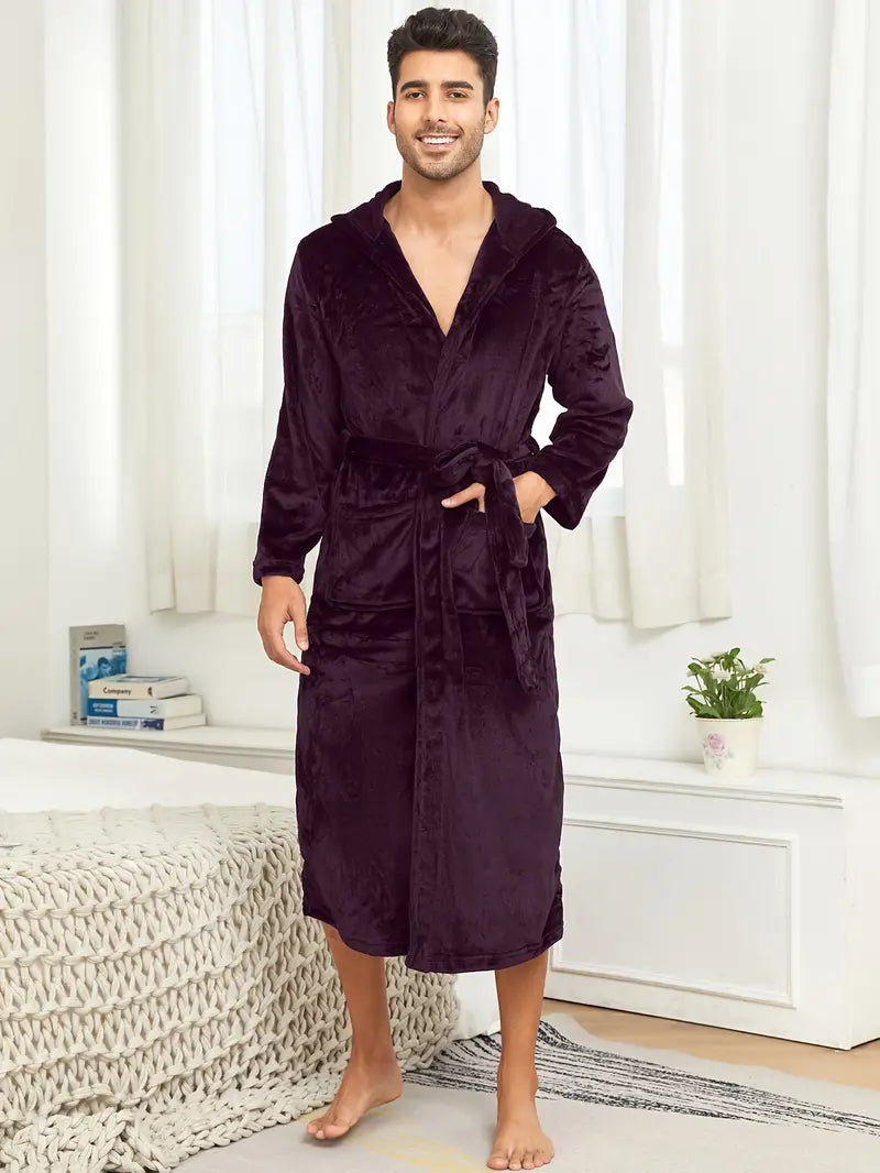 Men's hooded cotton bathrobe — Purple