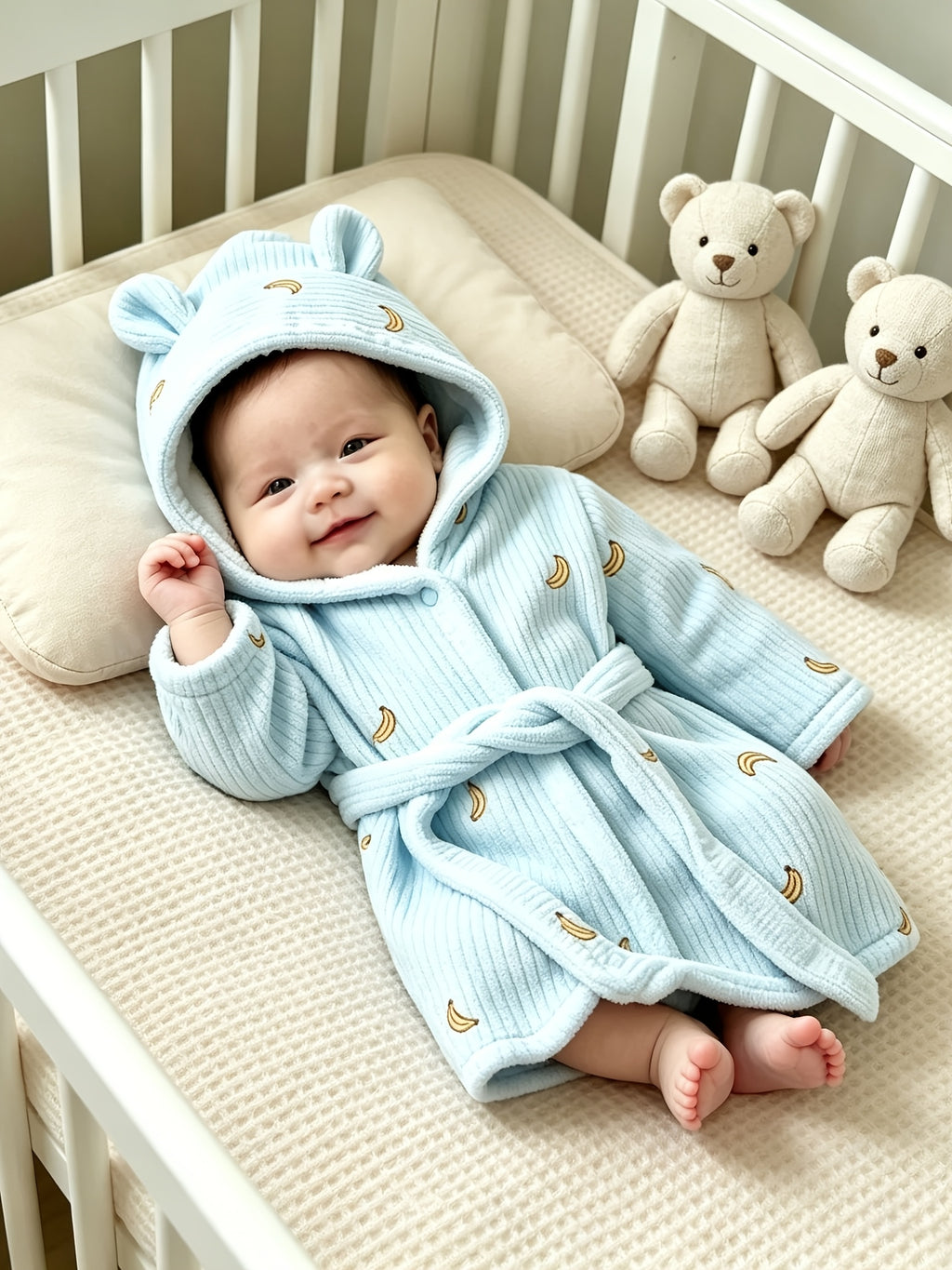 Girls' blue hooded flannel dressing gown