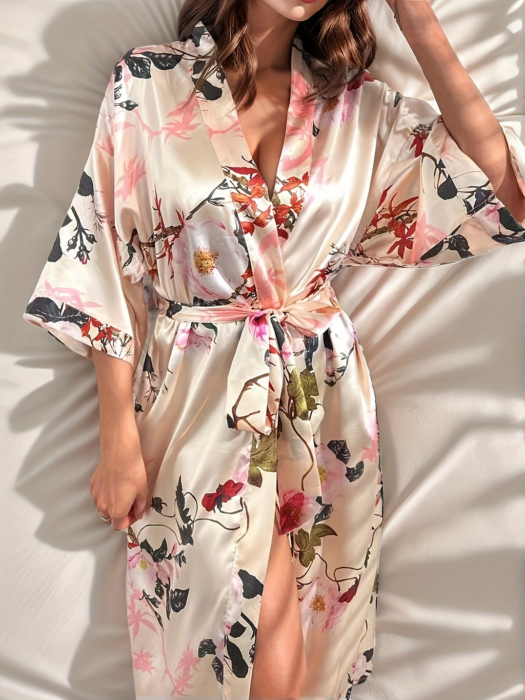 Women's floral satin maternity dressing gown