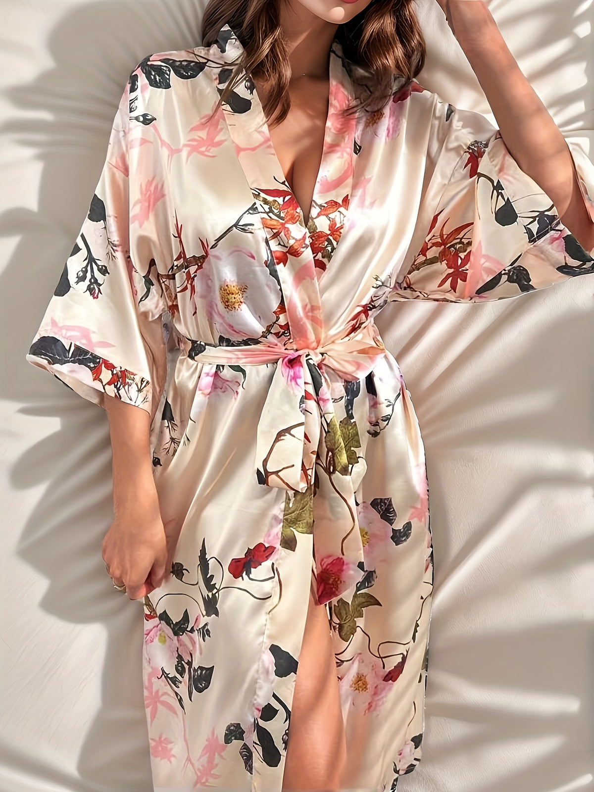 Women's floral satin maternity dressing gown